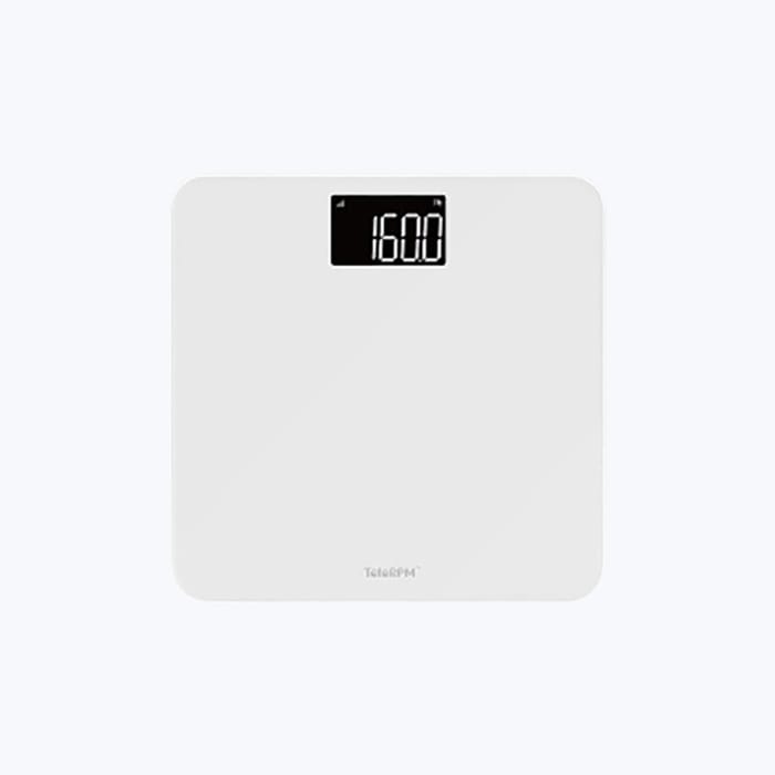 A modern white digital bathroom scale displaying a weight of 160.0 pounds, isolated on a white background, suitable for advanced healthcare monitoring.