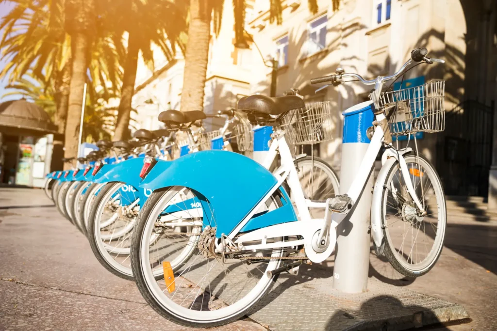 Bicycles Rental Parked on Street Row, 23-2148139846